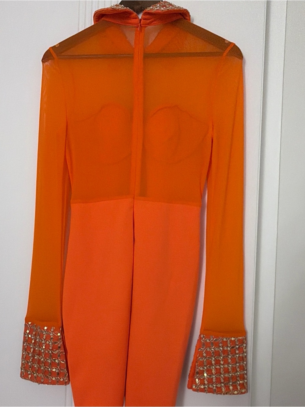 Fashion Nova Orange Long Sleeve Evening Jumpsuit with Embellished Cuffs